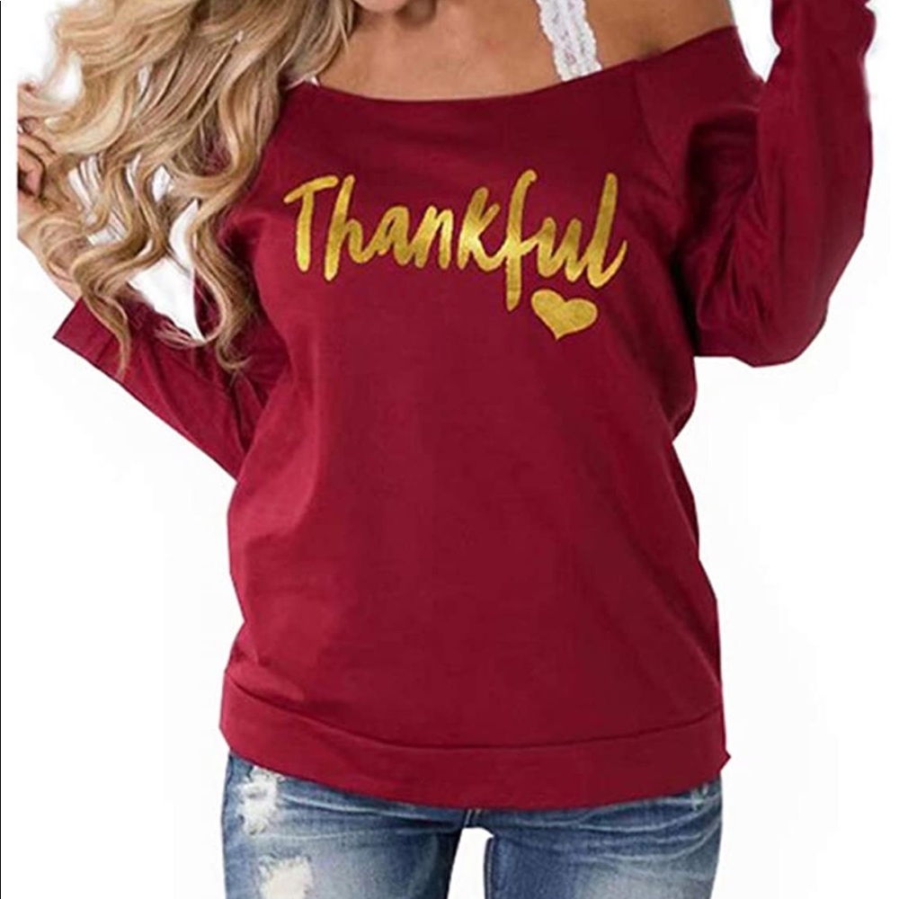 Burgundy Thankful off the shoulder sweater